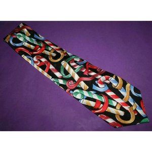 Silk Neck Tie   CHRISTMAS CANDY CANES   Pre-owned   Necktie  Made In USA
